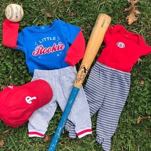 Adorable 3 month red Rookie sports baby outfit lot